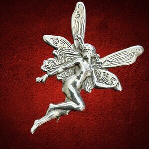 Vintage Sterling Silver Brooch Signed Shube Fairy Art Nouveau Nymph Sprite Magic
